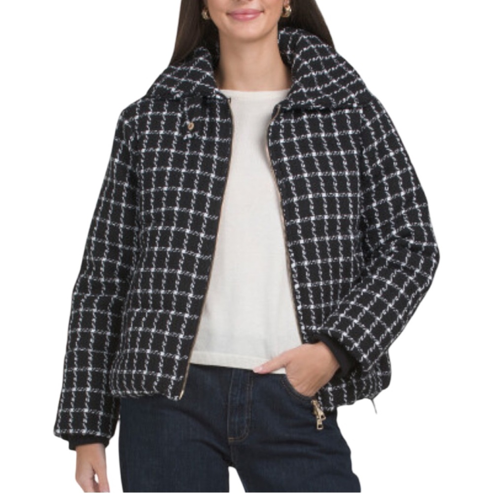 NWT Jason Wu‎ Luxe Black White Tweed Puffer Coat Jacket Size Small $395 MSRP